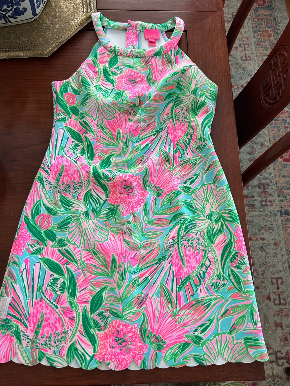Lilly Pulitzer kids Pink & Green Floral halter style dress. Like new!